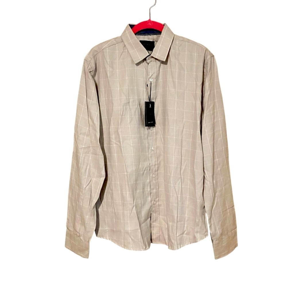 NWT Day & Age Plaid Button Up Shirt Size Small Tan Cotton Blend